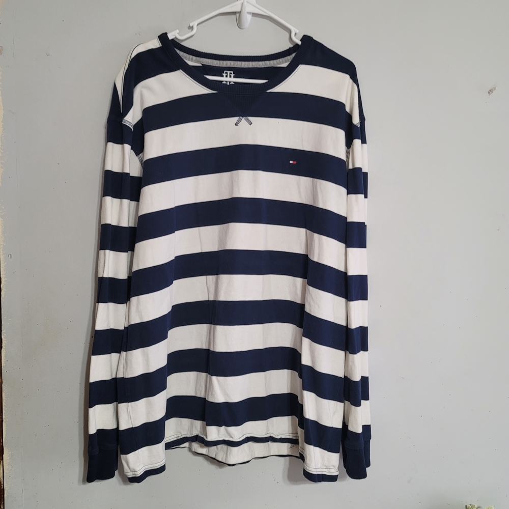Tommy Hilfiger Mens Pullover Shirt Blue White Stripes Sz 2XL XXL Nautical Preppy